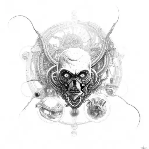 An Intricate Mechanical Design Incorporating Elements From Dead Space And Lovecraft's Works