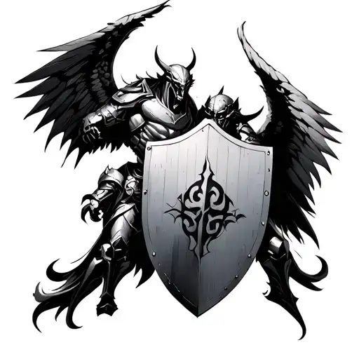 Armored Angel And Demon Clashes Shields