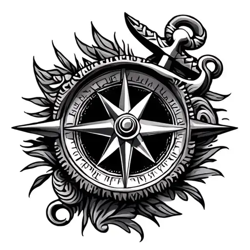 A Tattoo With Compass And Anchor And Maori Tattoo Ring
