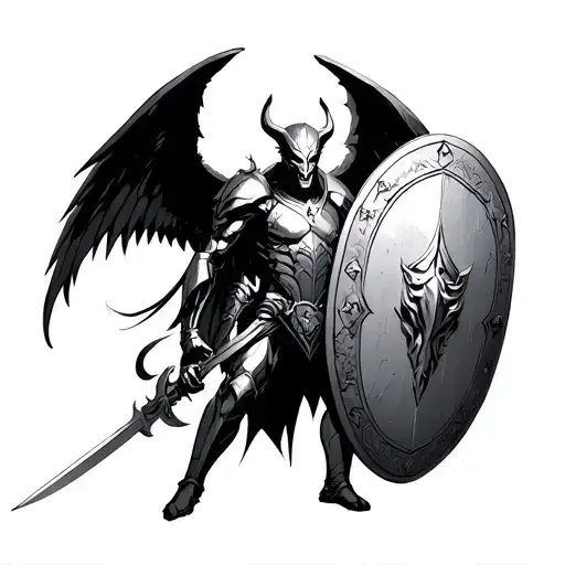 Armored Angel And Demon Clashes With Shields