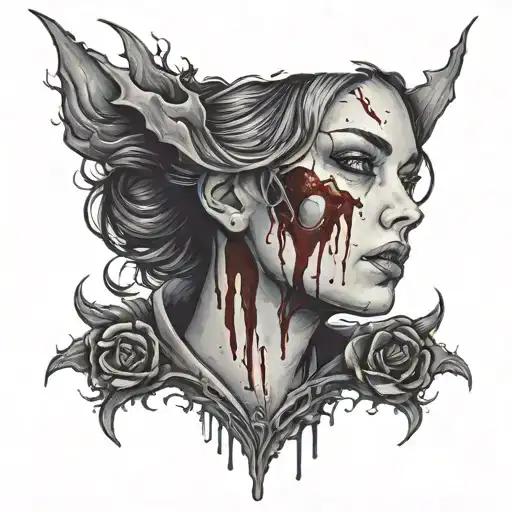 Woman's Face That's Covered In Blood With A Haunting Image In The Blood