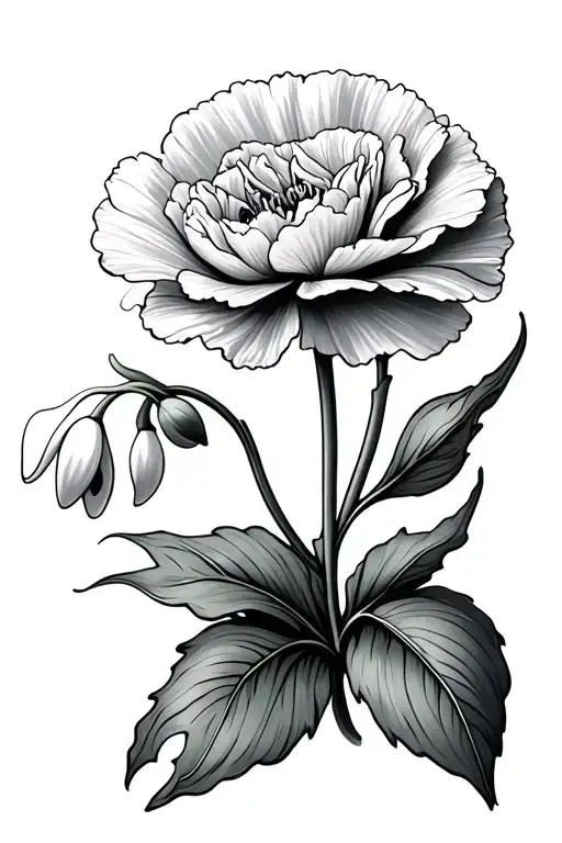 Carnation And Snowdrop Flower With Malia Cursive