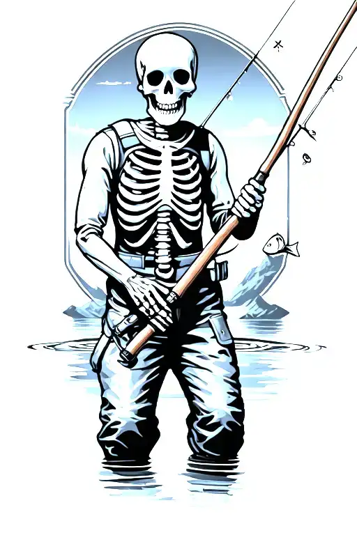 Skeleton In Waders Fly Fishing Rod