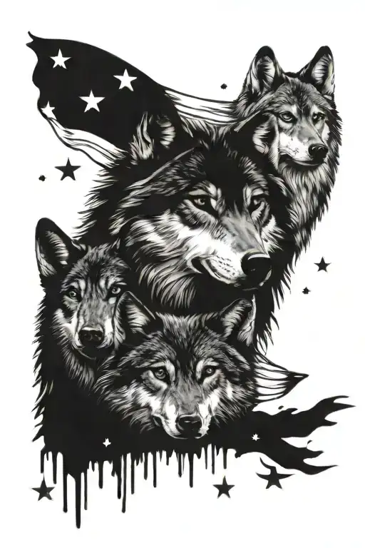 American Flag With Wolves In The Stars