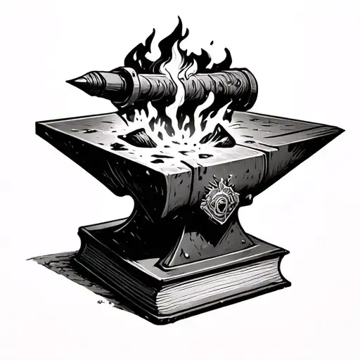 Mind On A Book Anvil In A Forge To Be Made Into A Weapon
