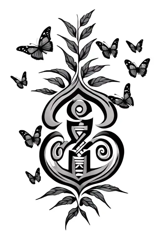 Hmong Symbol With Butterflies Flying From It