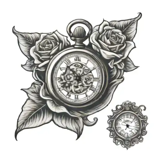 Pocket Watch With A Banner Wrapped With Roses Intertwined