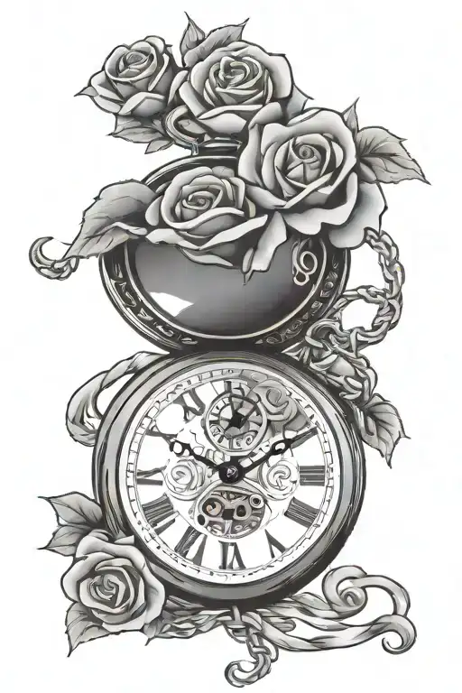 Pocket Watch With A Banner Wrapped With Roses Intertwined