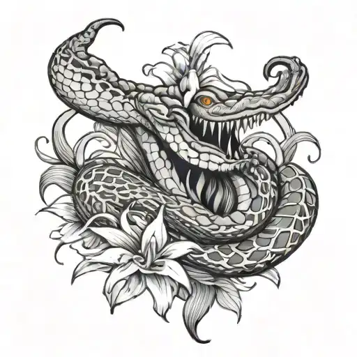 Snake With Crocosmia Flowers In Its Mouth