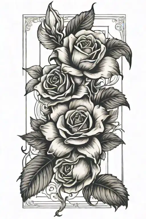 Roses And Lilly In A Rectangle Frame