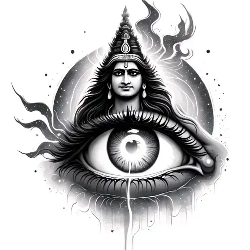 Shiva Transcending Into An Eye With Universe Background