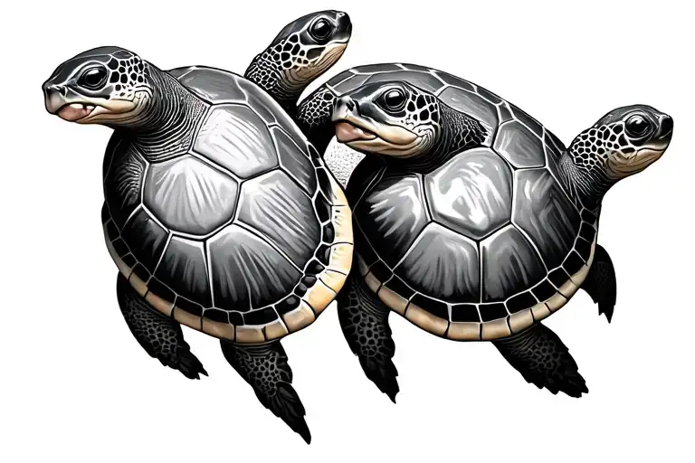 Three Turtles Swimming Together