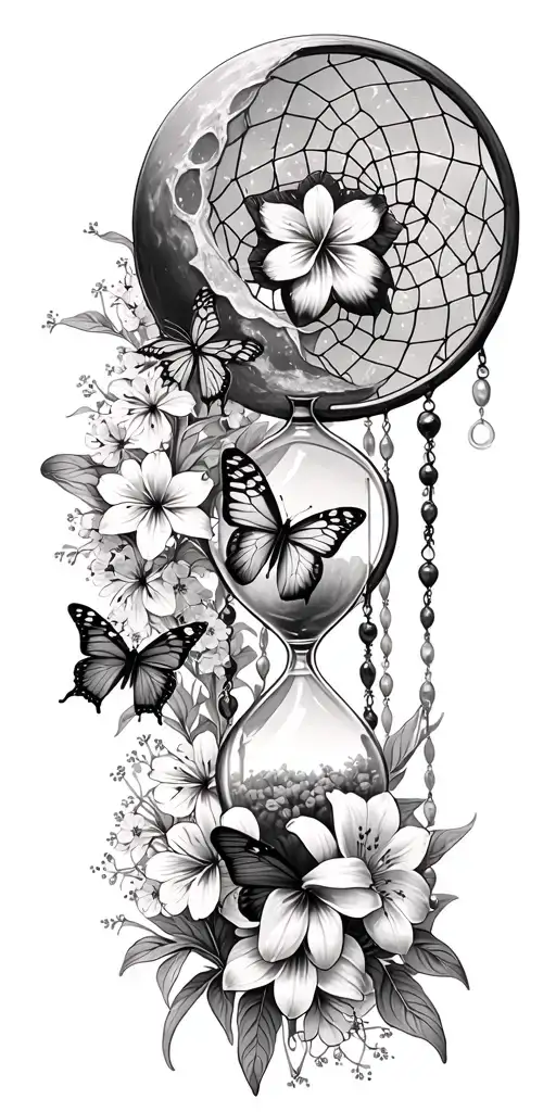 An Hourglass Moon Dream Catcher Filled With Lilies And Butterflies Queen Anne's Lace Nature