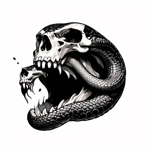 Snake Coming Out Of A Skulls Mouth