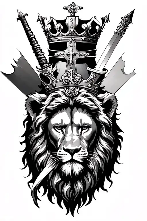Lion And Jesus Christ With Crown With Cross In The Lions Eye And A Sword Spliting Both