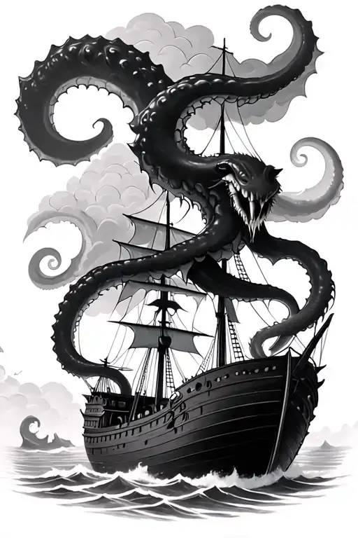Kraken Ship Storm Clouds
