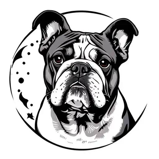 French And English Bulldog With A Moon Surrounded