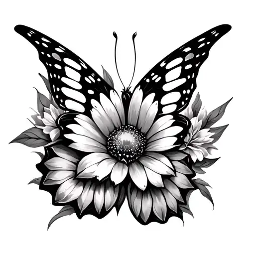 Butterfly Flower Wings Tattoo Design