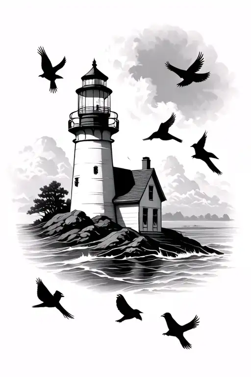 Lighthouse With Cardinals Flying Around