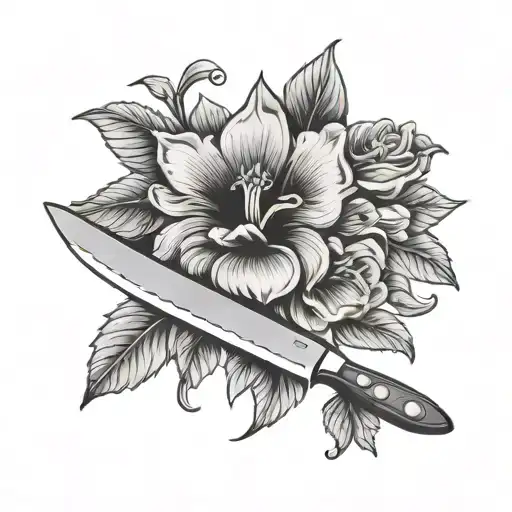 Chef Knife And Roses Mayflowers Hibiscus