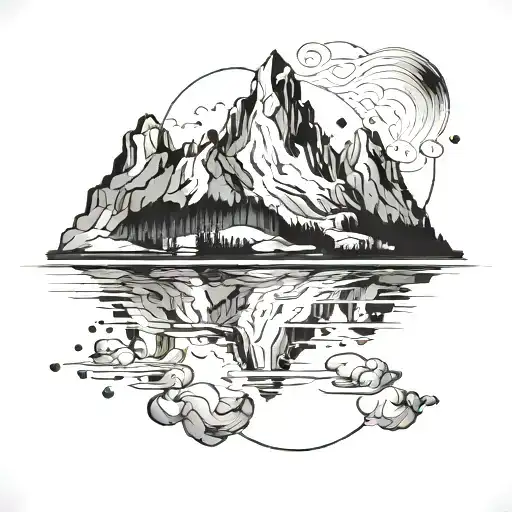 A Minimalist Design Of A Mountain Range Reflected In Water