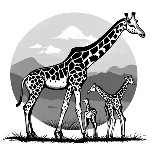 Giraffe And Baby Giraffe Gracefully Walking