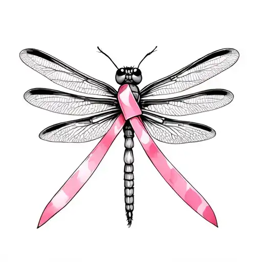 Realistic Dragonfly Holding Breast Cancer Ribbon