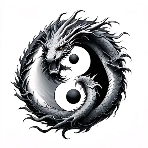 Yin Yang With Dragons Intertwined