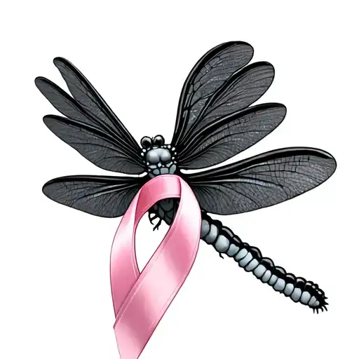 Realistic 3 D Dragonfly Holding Breast Cancer Ribbon