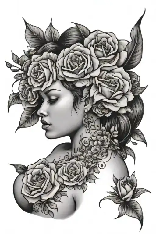 Girl With Thick Body With Flowers