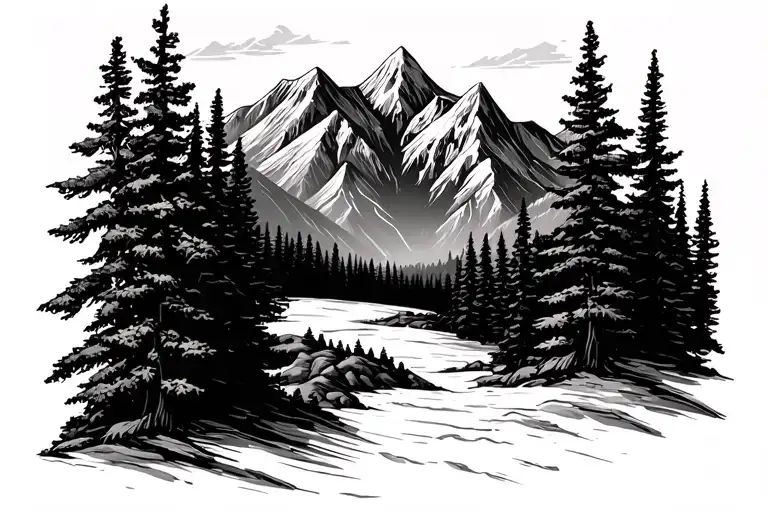 Mountains And Pine Tree Forest Landscape