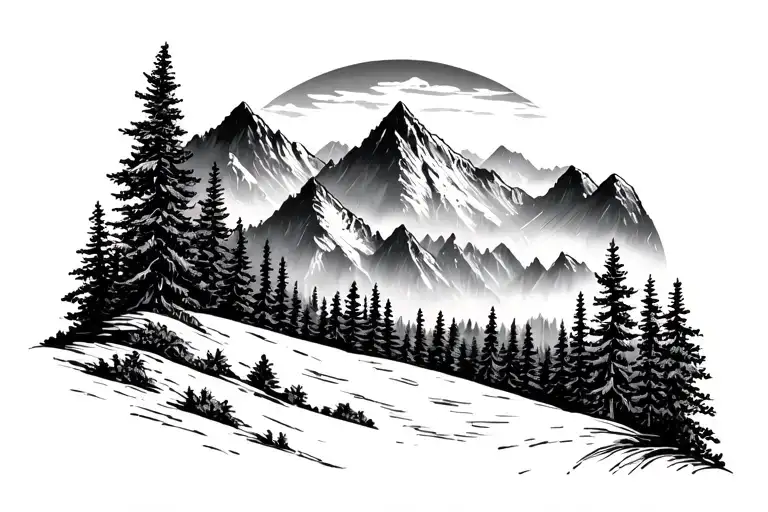 Mountains And Pine Tree Forest Landscape For Inner Bicep