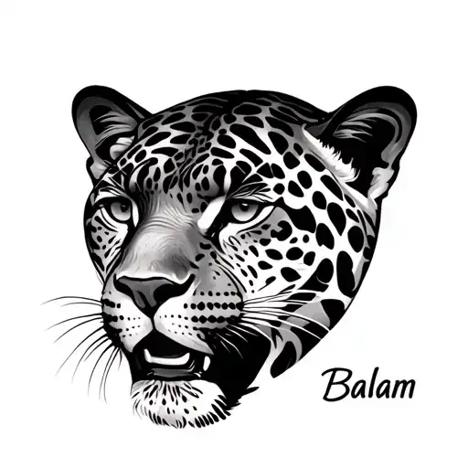 The Face Of A Jaguar With The Name Of Balam