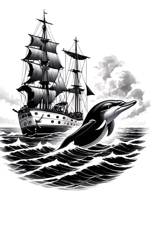 Nautical Theme Half Sleeve With Dolphin