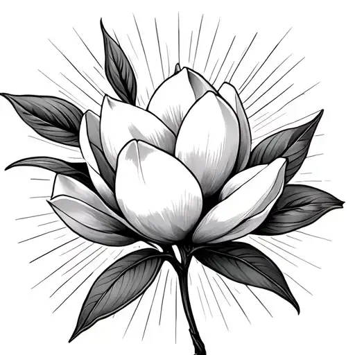 Magnolia Flowers With Stem And Light Rays Coming From Behind