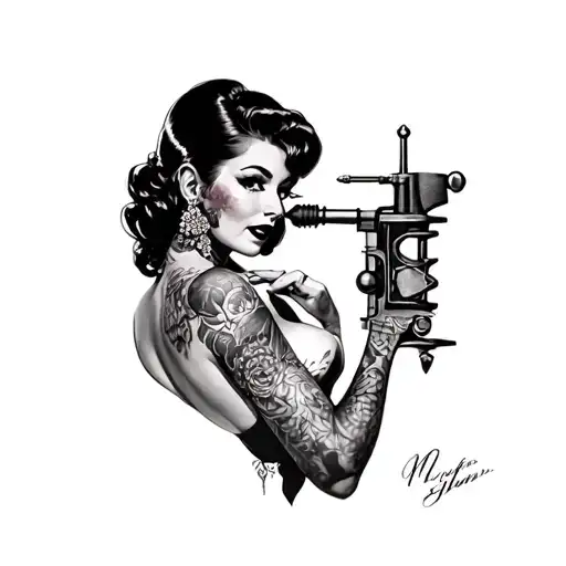 Pin Up Girl With Tattoo Machine