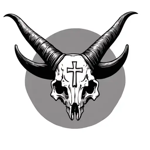 Long Horn Skull With Cowboy Inside Of The Skull With Cross