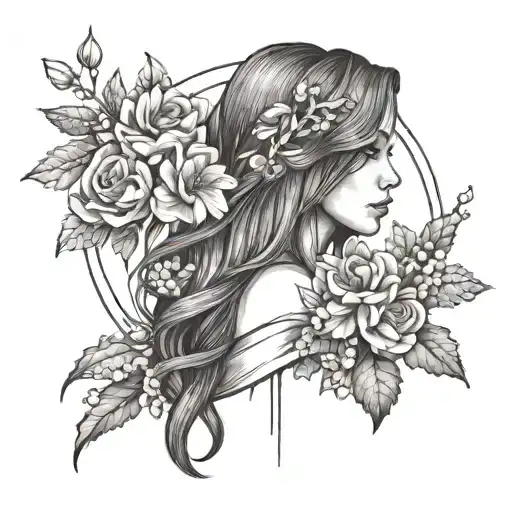 Girl With Long Brown Hair Infront Of A Cross Dropping Off Flowers