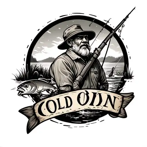 Outdoors Fishing Scene With The Words Old Man Forearm Sleeve