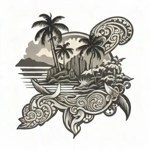 Pacific Island Short Sleeve Hand Tattoo Design