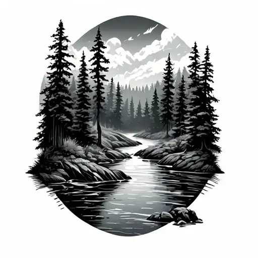 Forest With A River Flowing