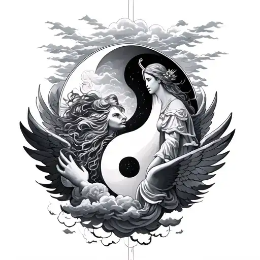 Ying Yang Gods Angels Clouds Surrounding