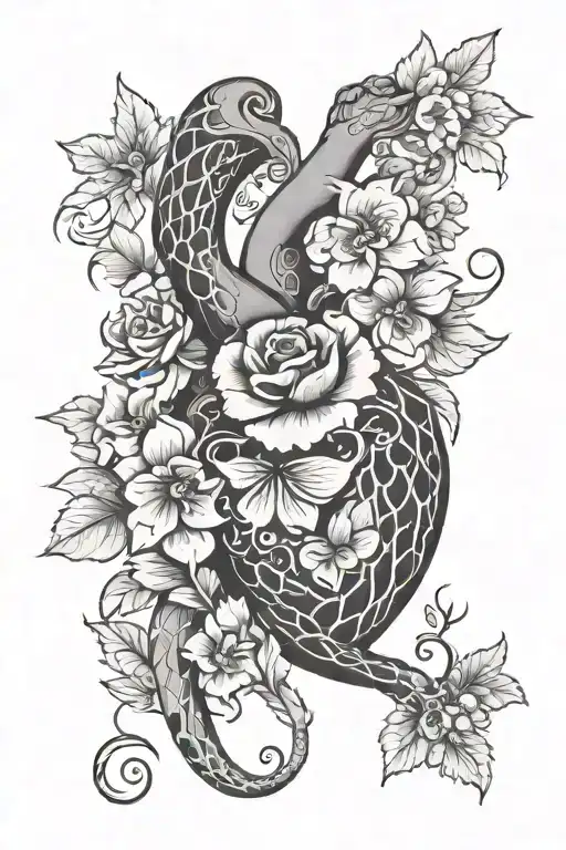 Heart With Snake And Flowers