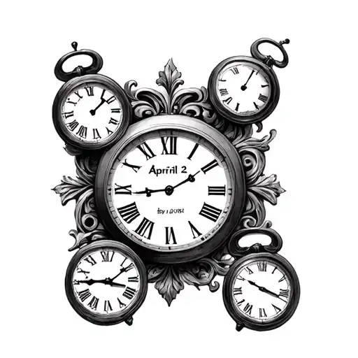 April 12 2008 In Roman Numerals With Clocks Surrounding With The Hands On The Time I Was Born