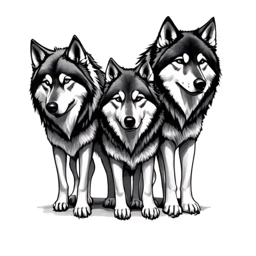 Couple Family And Three Wolves Together