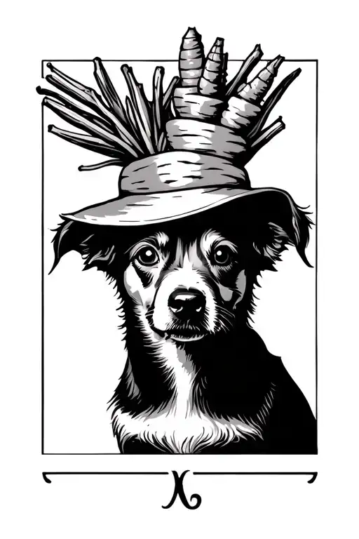 Tarot Card Featuring A Dog In A Carrot Hat