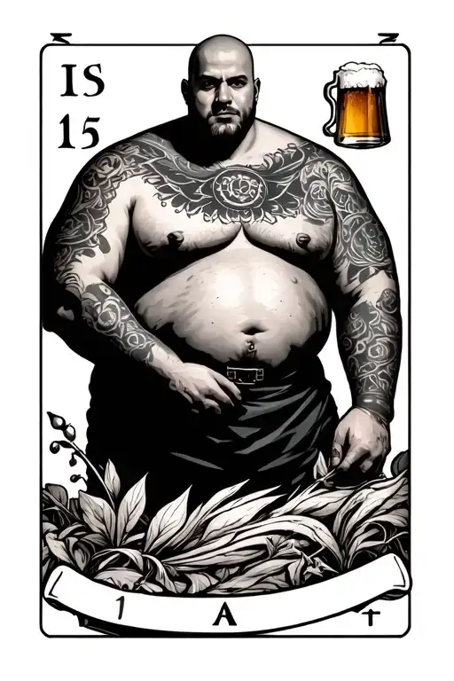 Tarot Card Featuring A Bald Man With A Beer Belly