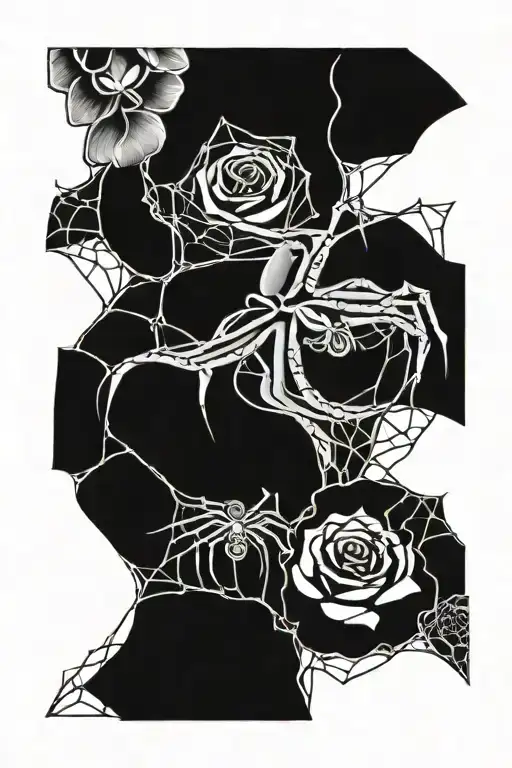 Spider Web And Pisces And Rose Intertwined