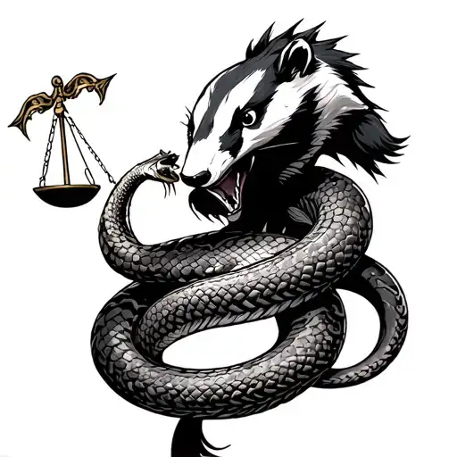 Honeh Badger Killing The Evil Snake Of Justice Intertwined