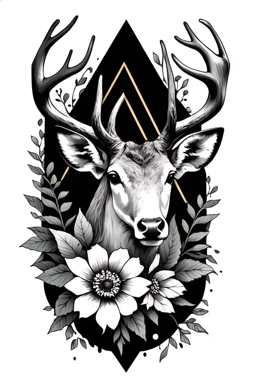 Cerf Head With Triangle And Flower